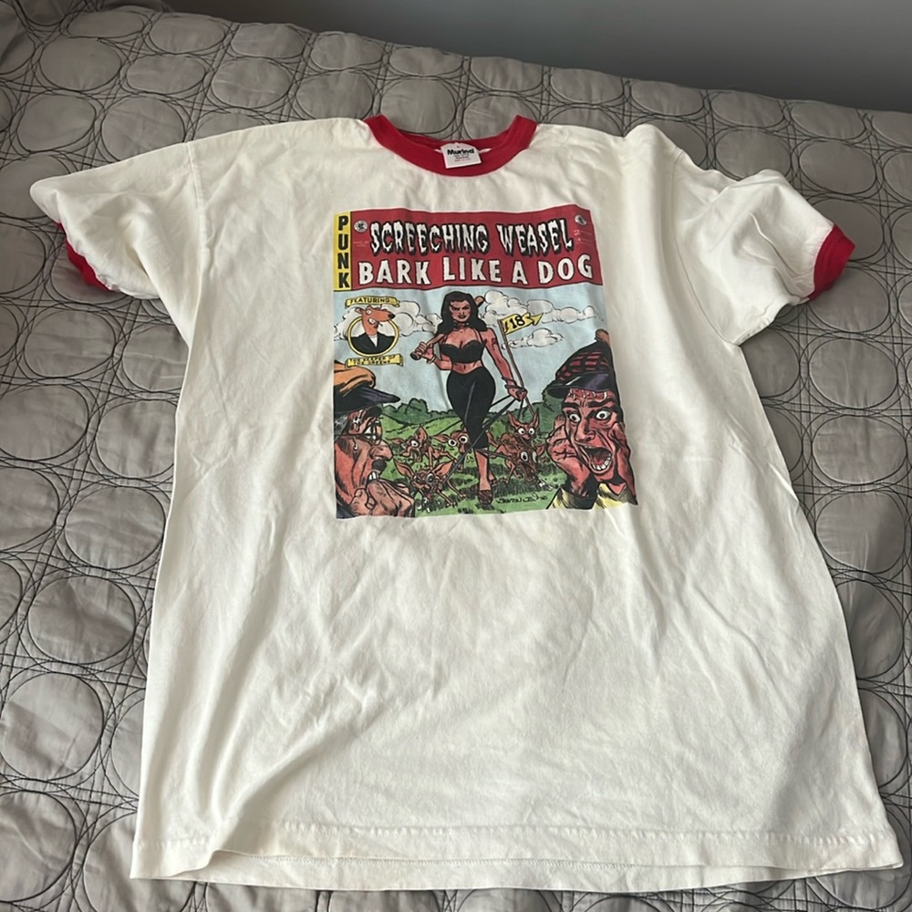 Vintage screeching weasel bark like a dog ringer t shirt size large.